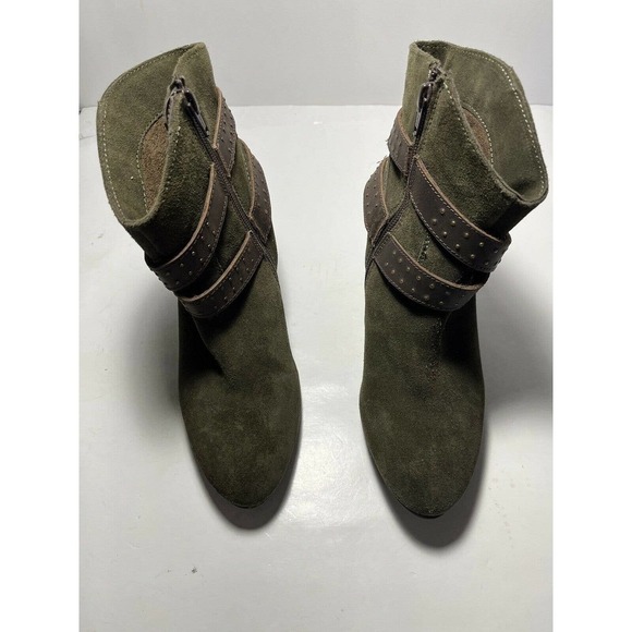 DIBA Green Suede Leather Ankle Boots Brown Buckle Strap Side Zipper 8.5 - Picture 1 of 8